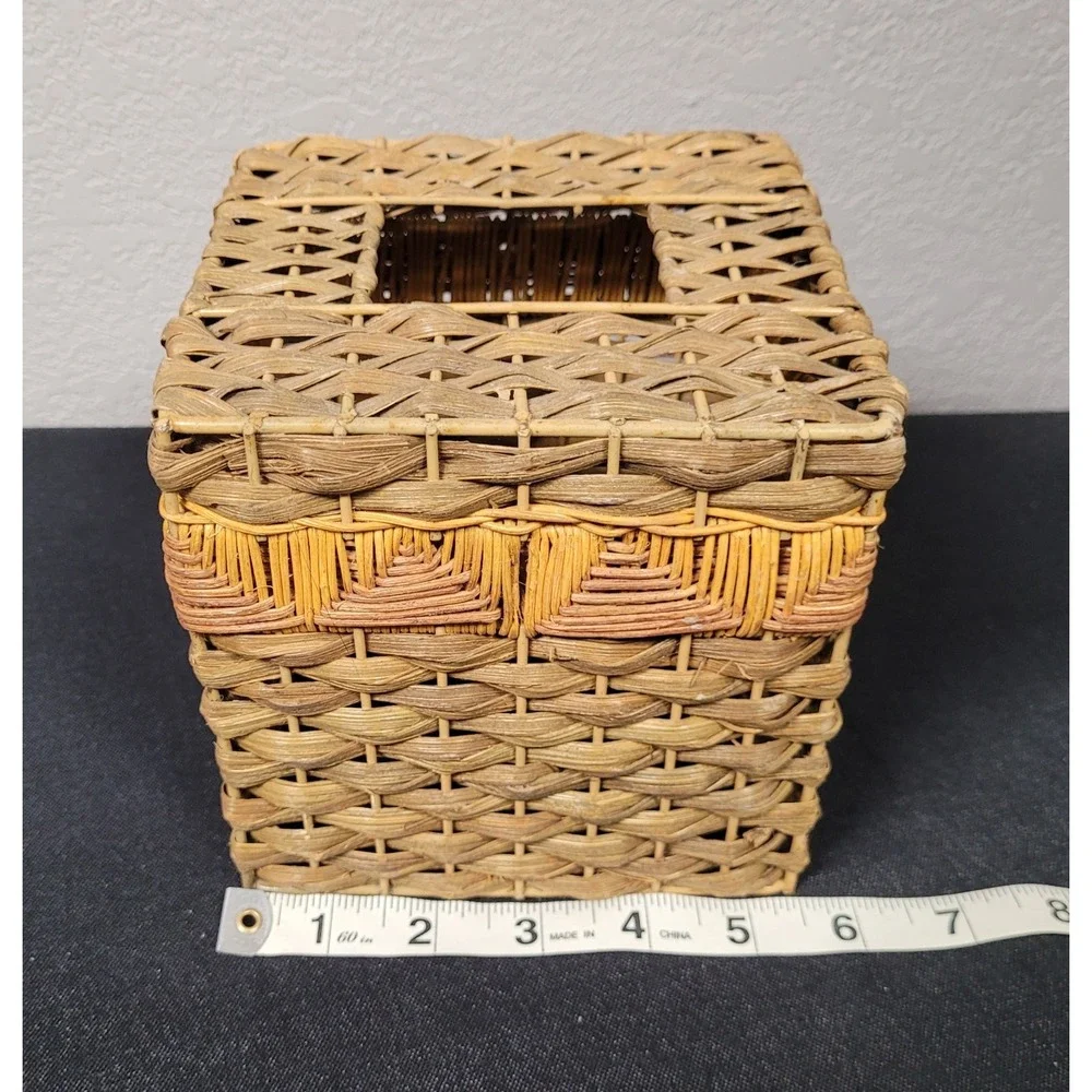 Decorative Woven Rattan or Wicker Square Tissue Box Cover